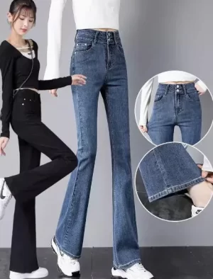 Женские расклешенные джинсы Высокая талия узкая версия тонкий Популярная летняя новинка Девятиминутные брюки из микровельвета