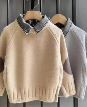 Джемпер мальчики зима утолщенной ложные две части ковбойский воротник пуловер вязать свитер дети теплый шерстяной свитер нарядные топы