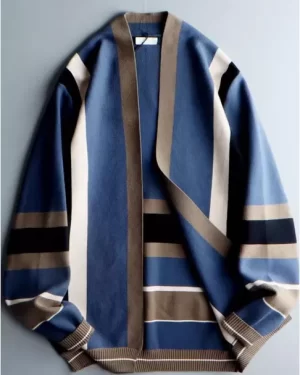 Мужская расстегнутая открытая одежда V-образным вырезом полосатый вязаный свитер корейская версия случайный столкновение цветов нить куртка мужская
